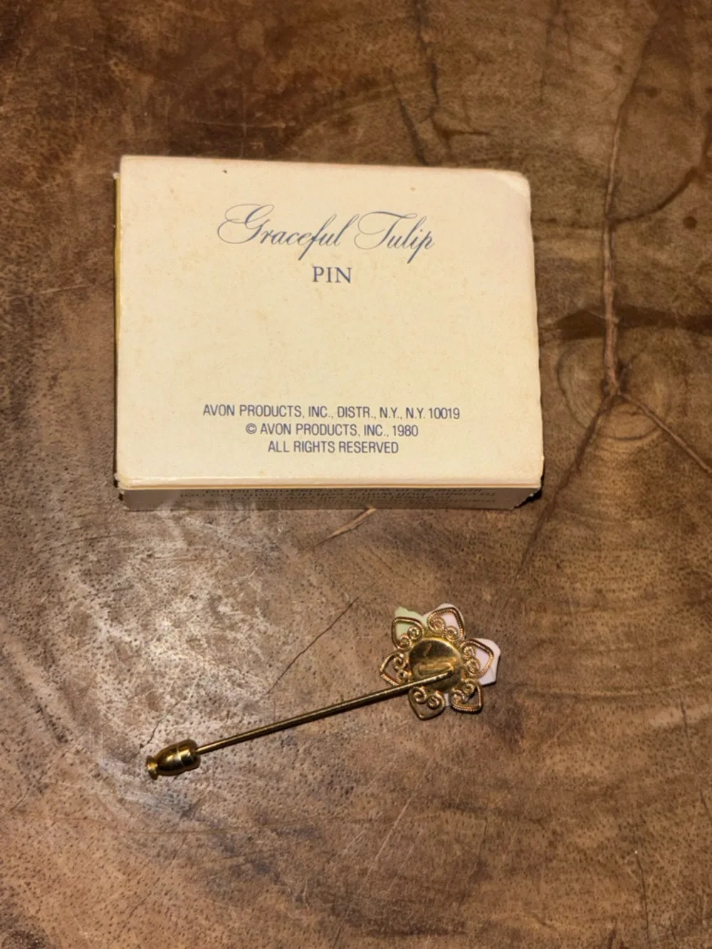 Avon Pink and Green Enamel Floral Stick Pin and Original Box - Picture 3 of 5